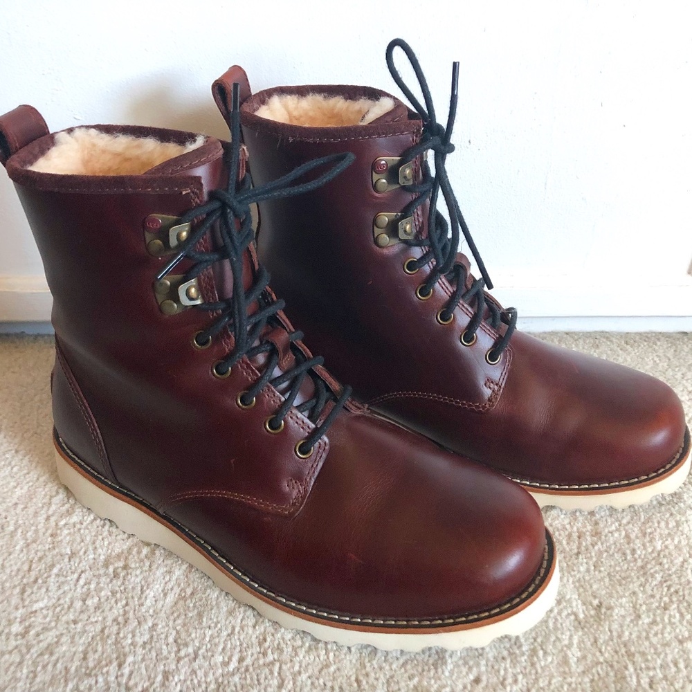 Cherry Red UGG Wool Lined Leather Waterproof Boots Woman’s 7